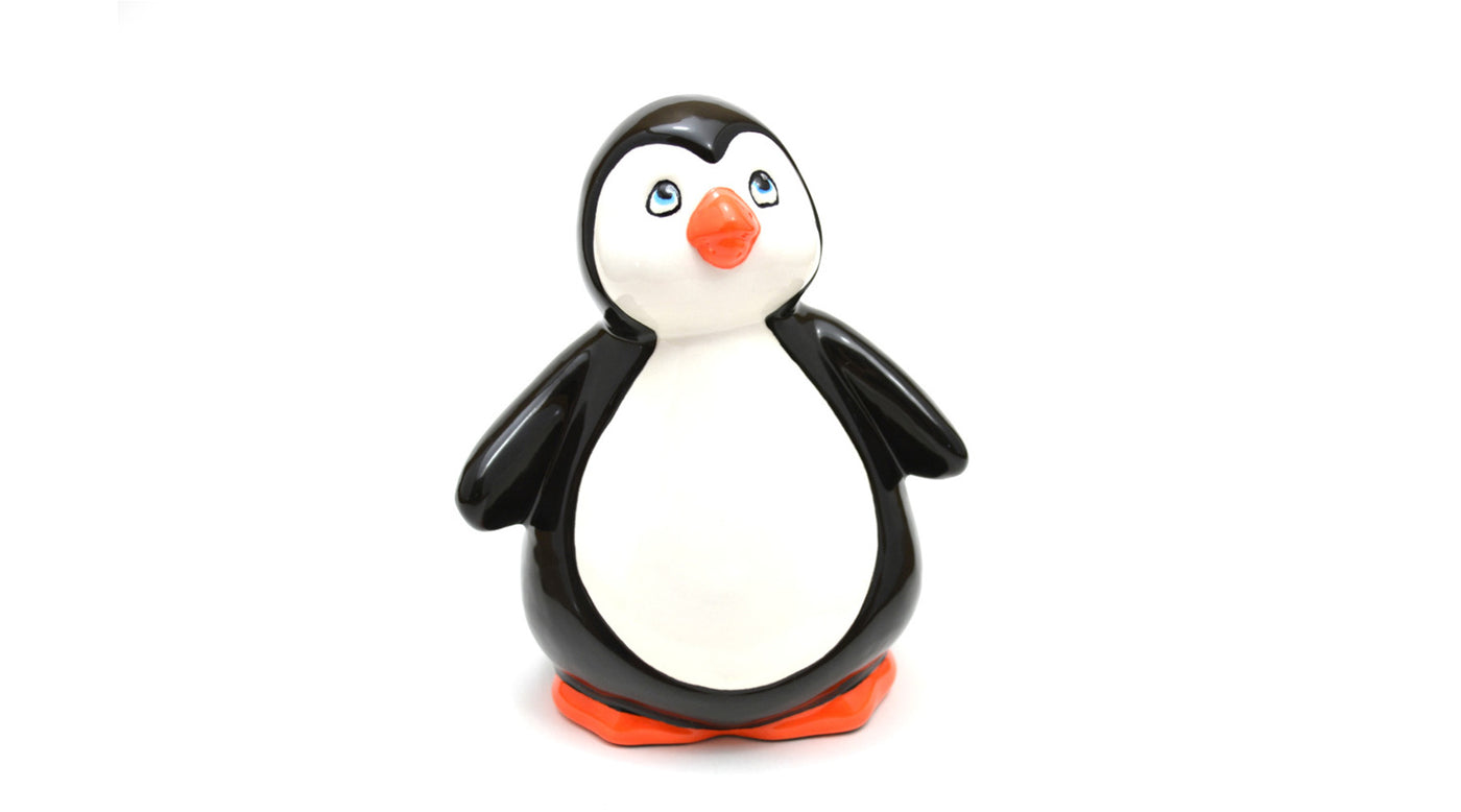 How to Paint Pottery and Ceramics Penquin Bank with Pretty Eyes