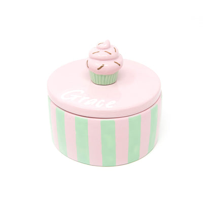 Custom Painted Round Jewelry Box with Cupcake Topper