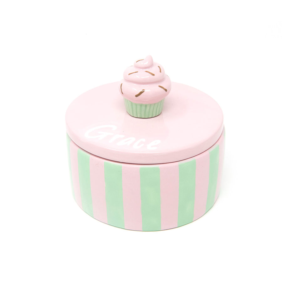 Custom Painted Round Jewelry Box with Cupcake Topper